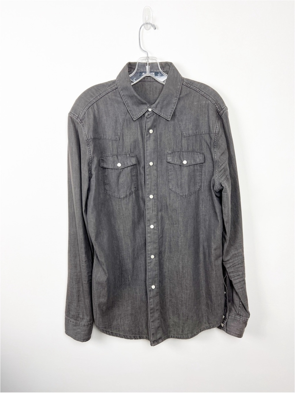 BLK Denim Men's Charcoal Grey Long-Sleeve Button-Up Shirt L